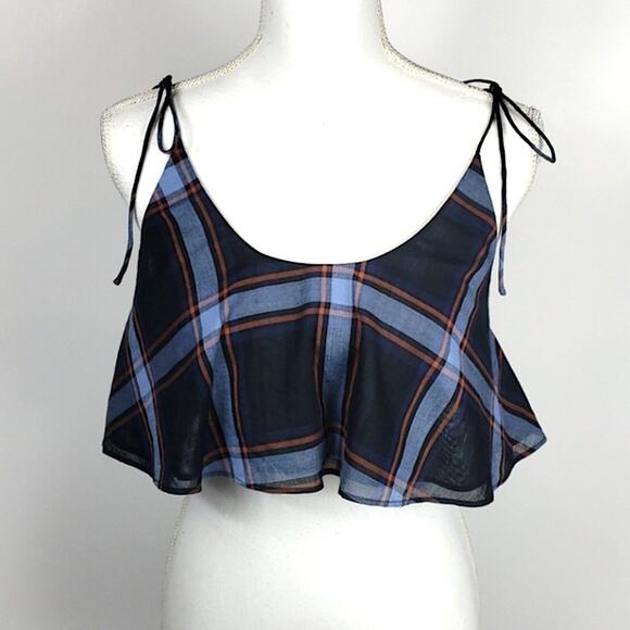 BDG Urban Outfitters Plaid Ruffle String Crop Top small - Picture 1 of 4